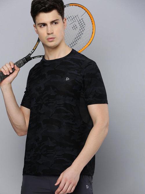 Sporto Men's Instacool Printed Jersey Tee with Side Mesh - Black