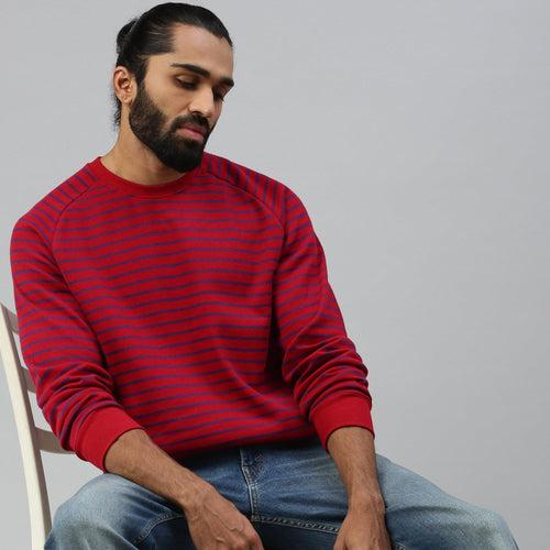 Sporto Men's Striped Sweatshirt - Red & Navy