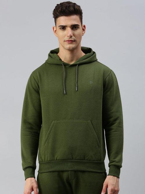 Sporto Ultra Fleece Hooded Sweatshirt for Men with Kangaroo Pocket | Olive