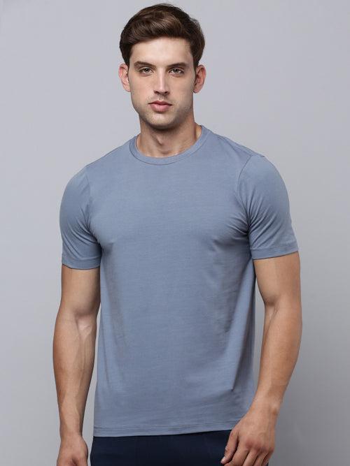 Sporto Men's Fluid Cotton Round Neck T-shirt - Silver Blue