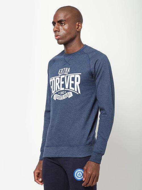 Sporto Crew Neck Printed Sweatshirt - Blue Melange