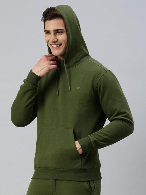 Sporto Ultra Fleece Hooded Sweatshirt for Men with Kangaroo Pocket | Olive