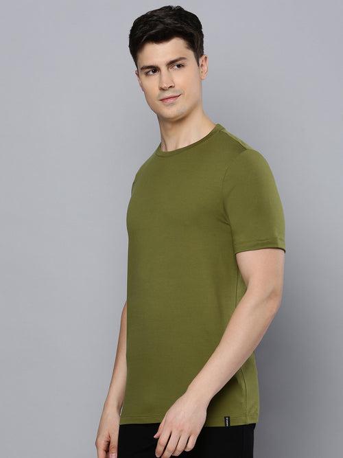 Sporto Men's Fluid Cotton Round Neck T-shirt - Olive Branch