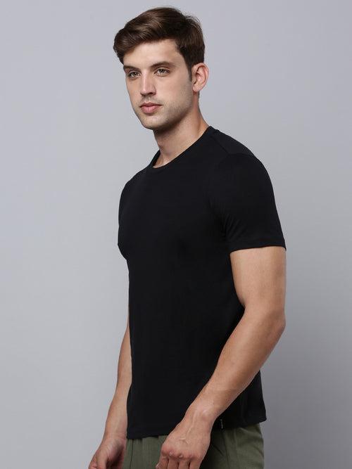 Sporto Men's Fluid Cotton Round Neck T-shirt - Black