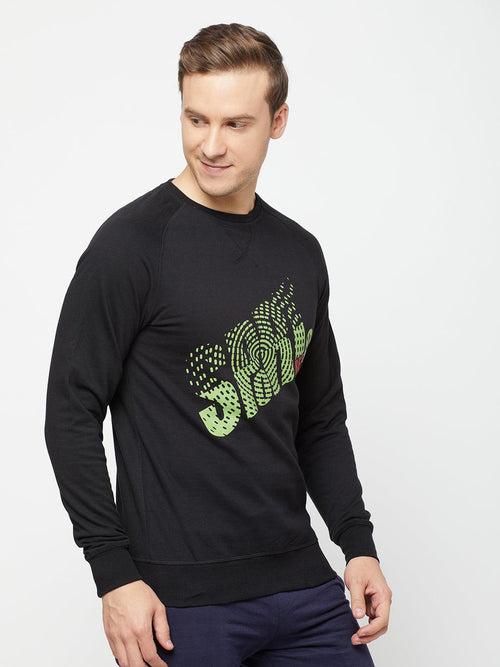Sporto Crew Neck Printed Sweatshirt - Black
