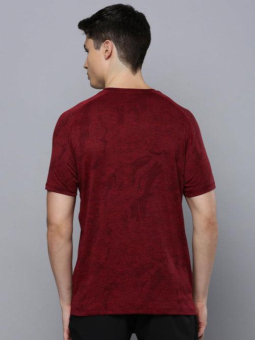 Sporto Men's Instacool Printed Jersey Round Neck Tee - Wine