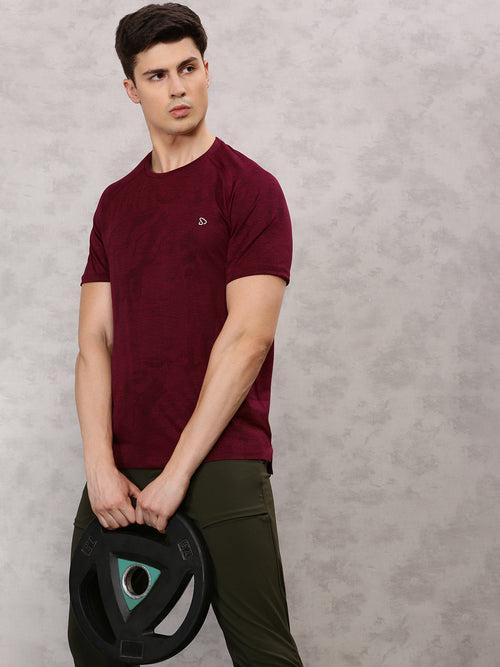 Sporto Men's Instacool Printed Jersey Round Neck Tee - Wine