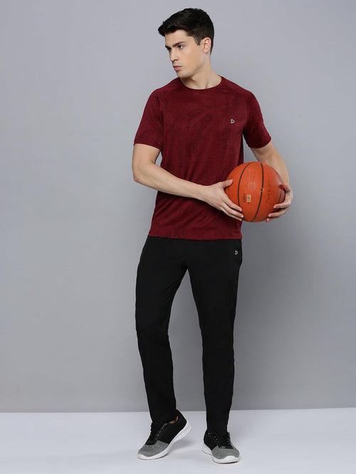 Sporto Men's Instacool Printed Jersey Round Neck Tee - Wine