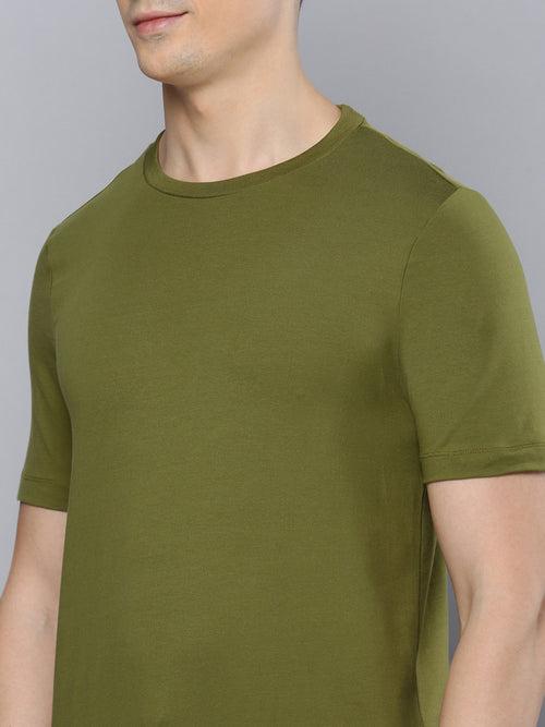 Sporto Men's Fluid Cotton Round Neck T-shirt - Olive Branch