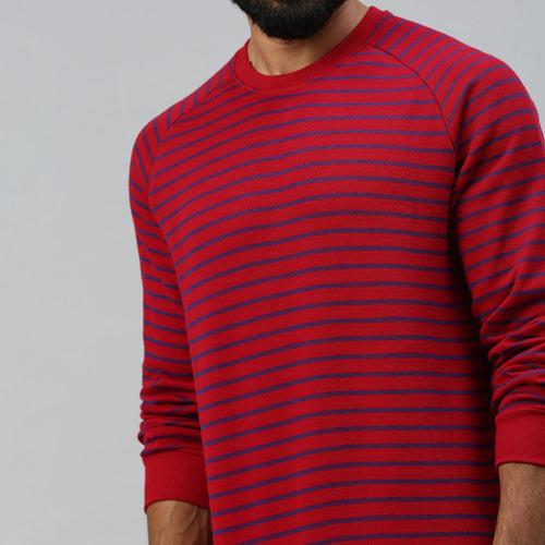Sporto Men's Striped Sweatshirt - Red & Navy