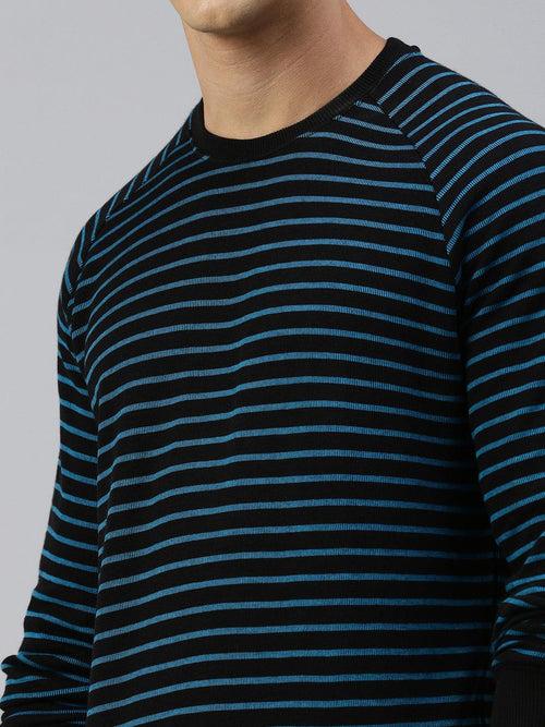 Sporto Ribbed Stripe Sweatshirt for Men | Turquoise-Black