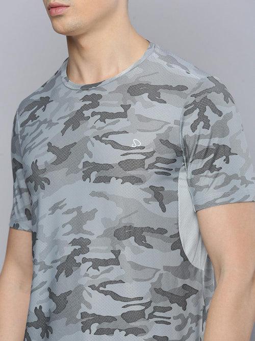 Sporto Men's Instacool Printed Jersey Tee with Side Mesh - Grey