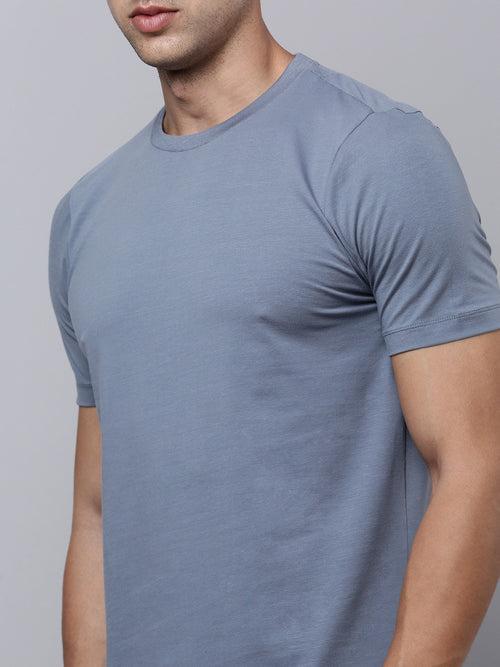 Sporto Men's Fluid Cotton Round Neck T-shirt - Silver Blue