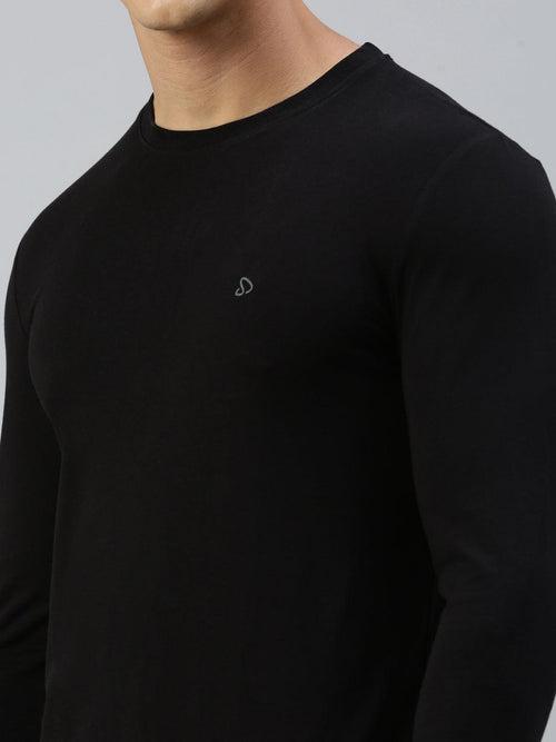Sporto Men Slim fit Round Neck Full Sleeve T-Shirt - Black