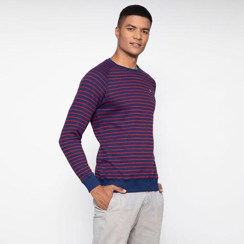 Sporto Ribbed Stripe Sweatshirt for Men | Navy-Red
