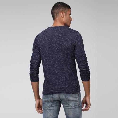 Sporto Men's Henley Neck Full Sleeve T-Shirt - Navy Inject