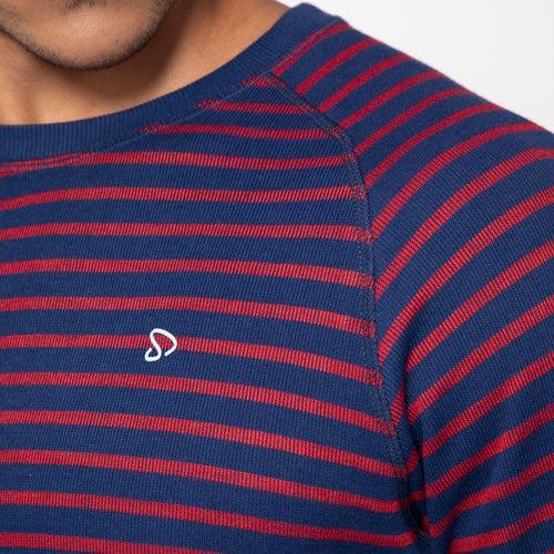 Sporto Ribbed Stripe Sweatshirt for Men | Navy-Red