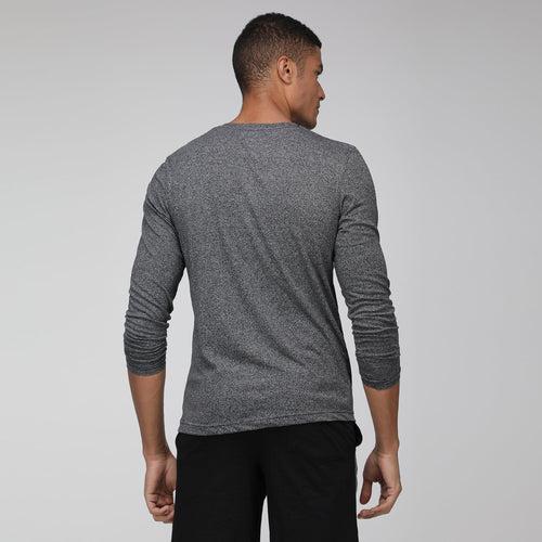 Sporto Men's Henley Neck Full Sleeve T-Shirt - Grey Melange