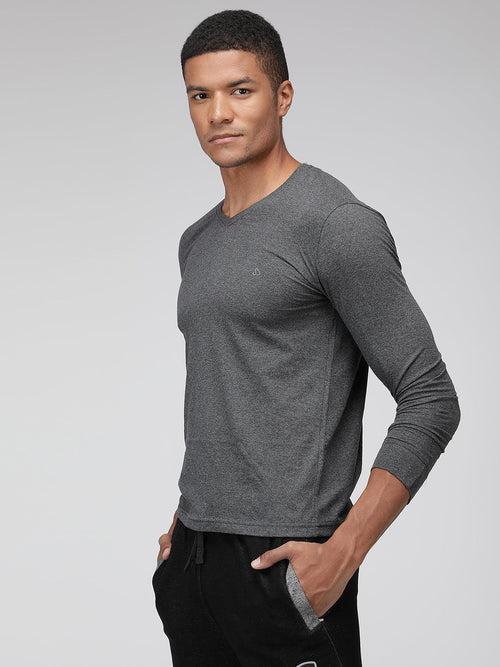 Sporto Men's V Neck Full Sleeve T-Shirt - Anthra Melange