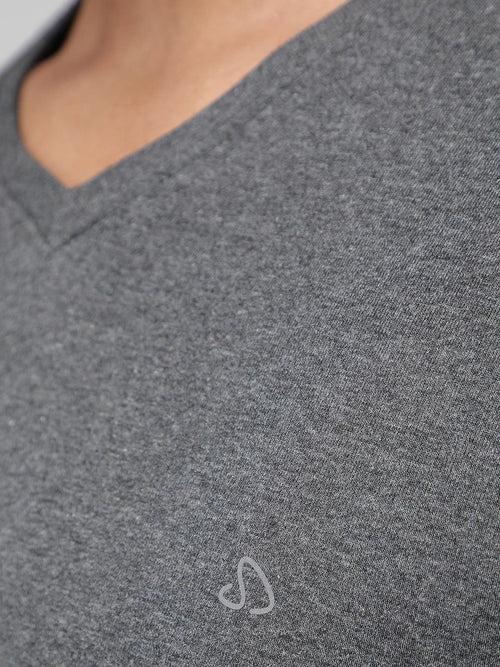 Sporto Men's V Neck Full Sleeve T-Shirt - Anthra Melange