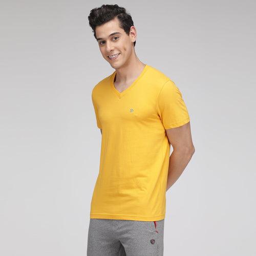 Sporto Men's V Neck T-Shirt - Pack of 2 [Tangerine & Mimosa]