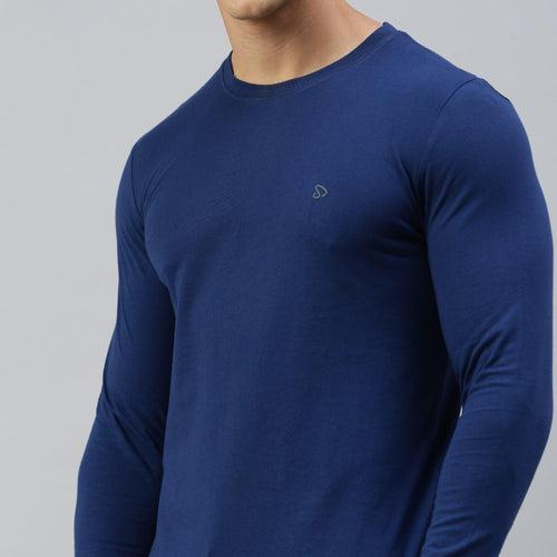 Sporto Men Round Neck Full Sleeve T-Shirt | Regular Fit | Denim Navy