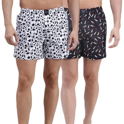 Sporto Men's Printed Boxer Shorts (Pack Of 2) - White & Multi