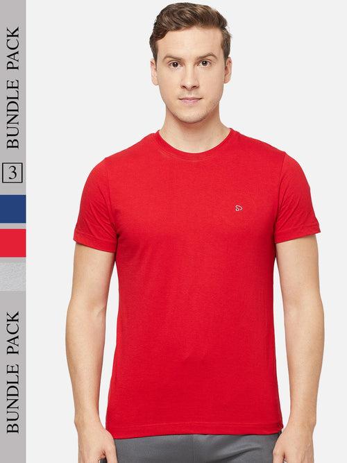 Sporto Men's Round Neck Cotton Tee Pack of - 3 (Red + Grey + Navy)