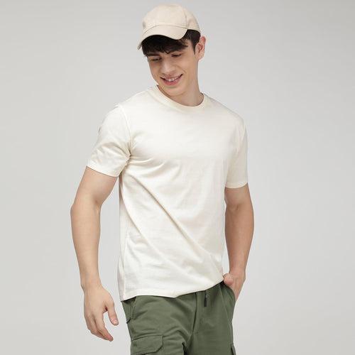 Sporto Men's Fluid Cotton Round Neck T-shirt - Cream