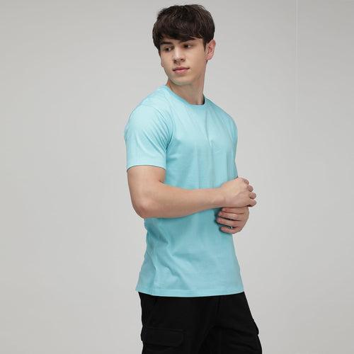Sporto Men's Fluid Cotton Round Neck T-shirt - Sky Blue