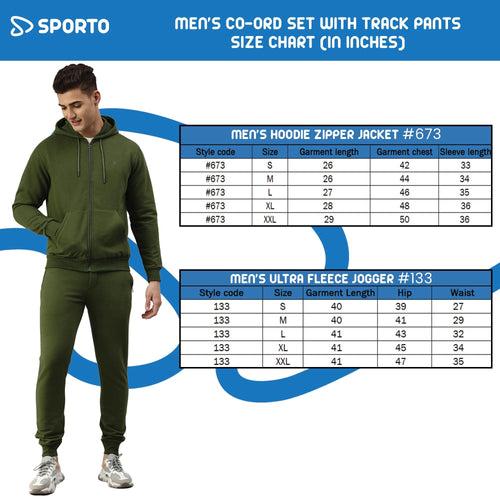 Sporto Men Ultra Fleece Hoodie Jacket and Jogger Coord Set -  Olive