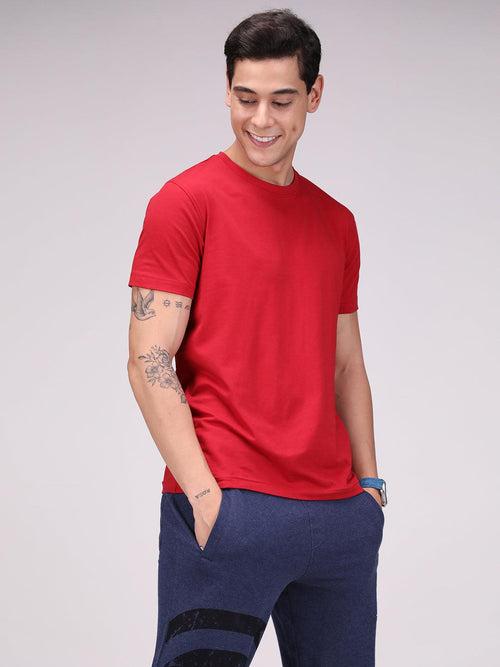 Men's Cotton Rich Solid T-Shirt/ Track Pant Sets-2PC