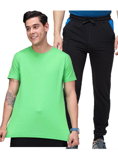 Men's Cotton Rich Solid T-Shirt/ Track Pant Sets-2PC