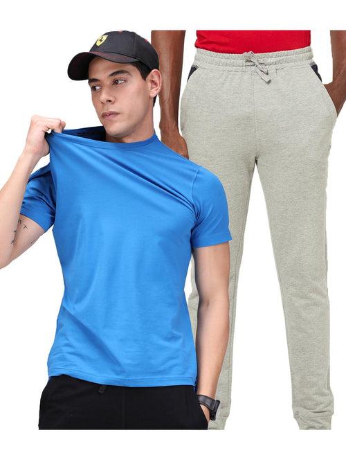 Men's Cotton Rich Solid T-Shirt/ Track Pant Sets-2PC