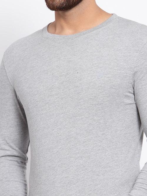 Sporto Men's Slim fit Round Neck Full Sleeve T-Shirt - Grey Jaspe