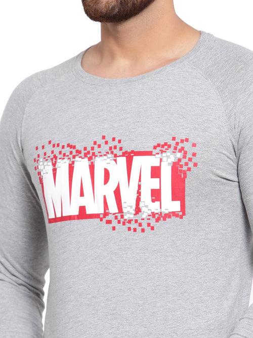 Sporto Men's Marvel Print Full Sleeve T-shirt - Grey Melange
