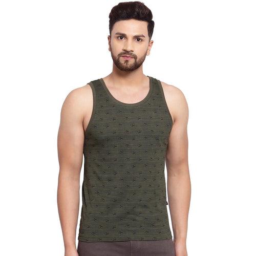 Sporto Men's Round Neck Printed Gym Vest - Pack Of 2 (Black & Olive)