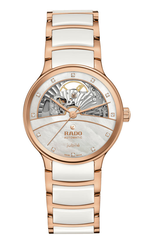 Rado Centrix Automatic Diamonds Open Heart Rose Gold & White Dial Women 35MM