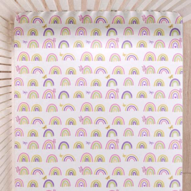 Organic Cot Bedsheet - Rainbow Dreams