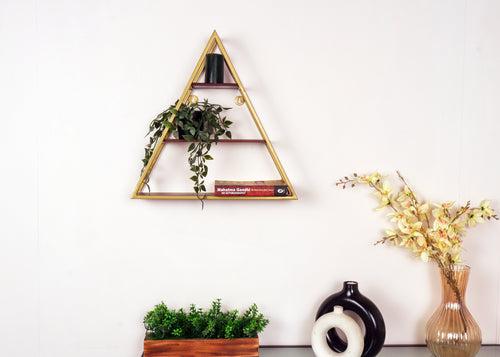 Claymint Triangle Wall Shelf for Home Decor in Gold Finish