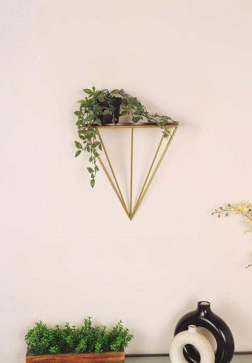 Claymint Triangle Wall Shelf for Home Decor in Gold Finish