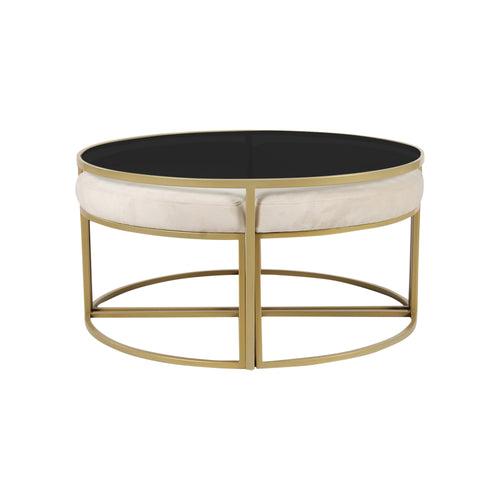 Benton Nesting Black Glass Coffee Table Set With 4 Stools In Gold Finish