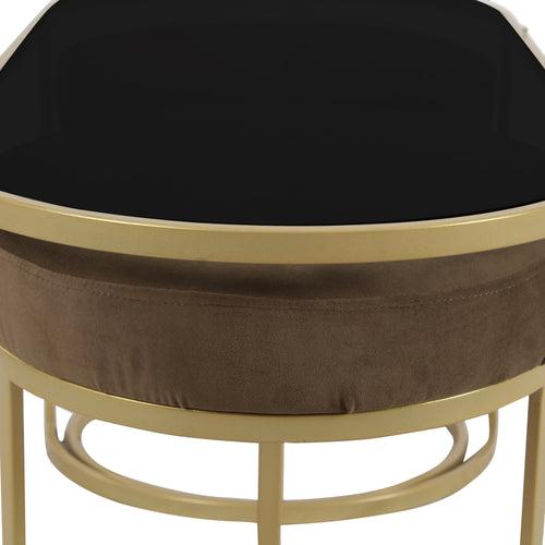 Benton Nesting Black Glass Coffee Table Set With 2 Stools In Gold Finish