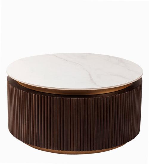 Roswell Composite Marble Coffee Table in Walnut Finish