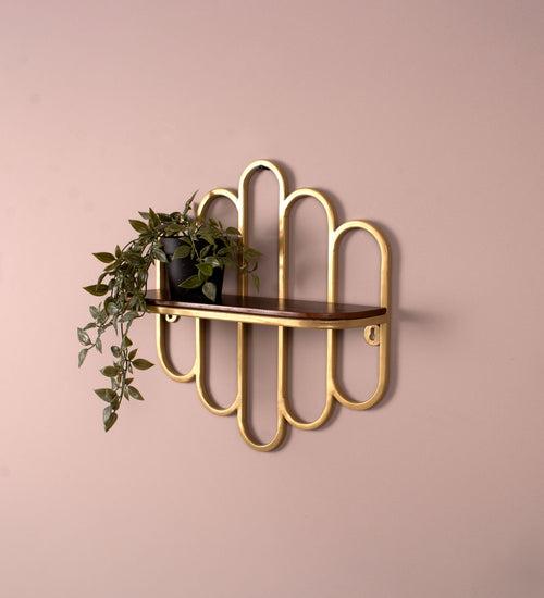 Claymint Wall Shelf for Home Decor in Gold Finish