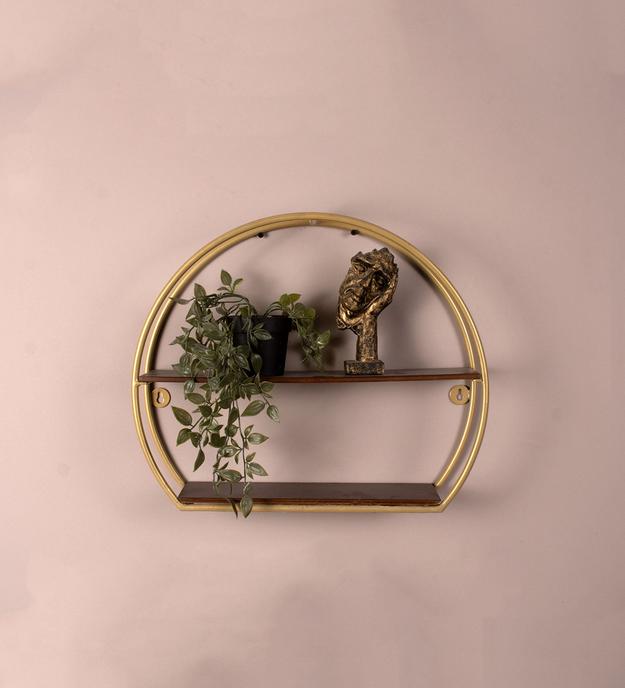 Claymint Round Wall Shelf for Home Decor in Gold Finish