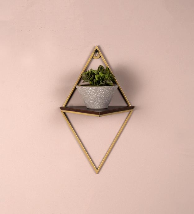 Claymint Triangle Wall Shelf for Home Decor in Gold Finish