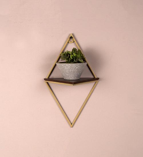 Claymint Triangle Wall Shelf for Home Decor in Gold Finish