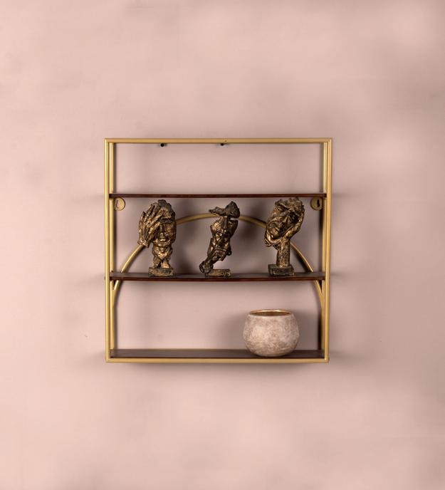 Claymint Square Wall Shelf for Home Decor in Gold Finish