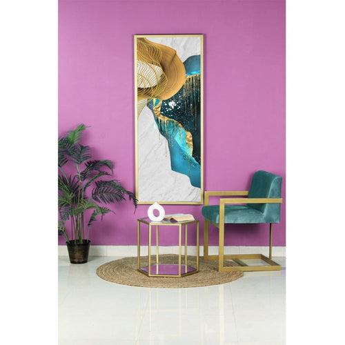 Seabrook Sea Blue Velvet Fabric Dining Metal Chair In Gold Finish